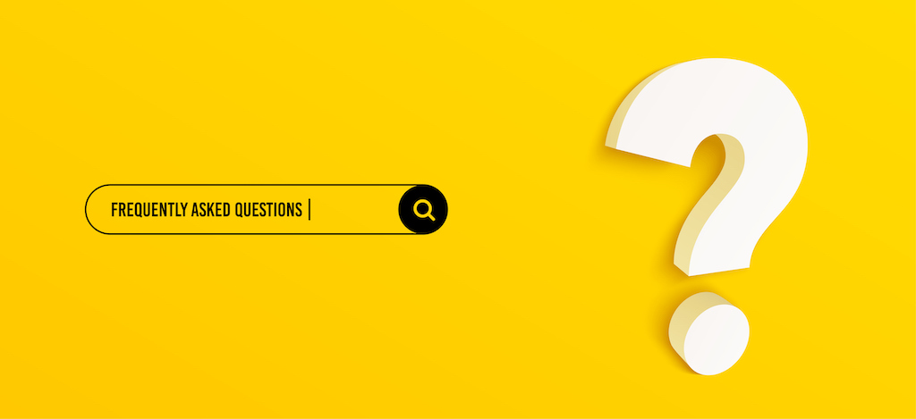 Yellow background with white question mark, and search bar with words 'Frequently Asked Questions' representing FAQs about a general electrician.