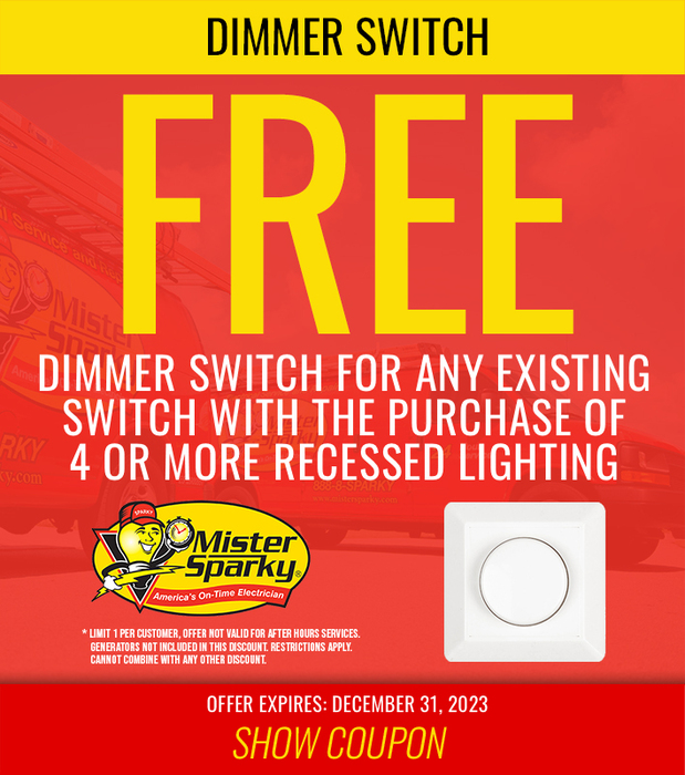December Special | Free Dimmer Switch for Any Existing switch with the purchase of 4 or more recessed lighting | Mister Sparky of Myrtle Beach, SC