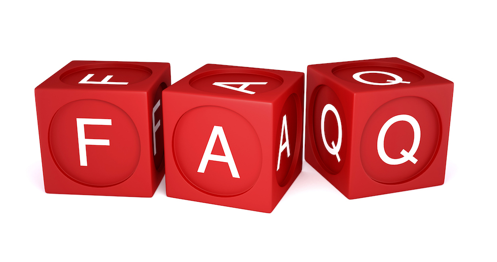 Large red blocks with white FAQ letters representing questions about lighting. 