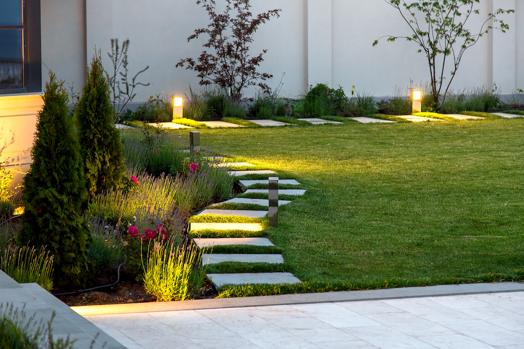 Outdoor lighting to illuminate a homes pathway. 